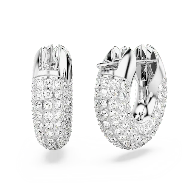 Swarovski Dextera Hoop Earrings Small White Rhodium Plated - Bluestreak Crystals