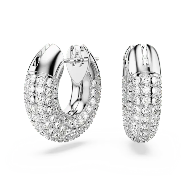 Swarovski Dextera Hoop Earrings Small White Rhodium Plated - Bluestreak Crystals