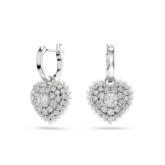 Swarovski Hyperbola Drop Earrings Heart White Rhodium Plated - Bluestreak Crystals