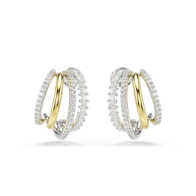Swarovski Hyperbola Hoop Earrings Mixed Cut White Mixed Metal Finish - Bluestreak Crystals