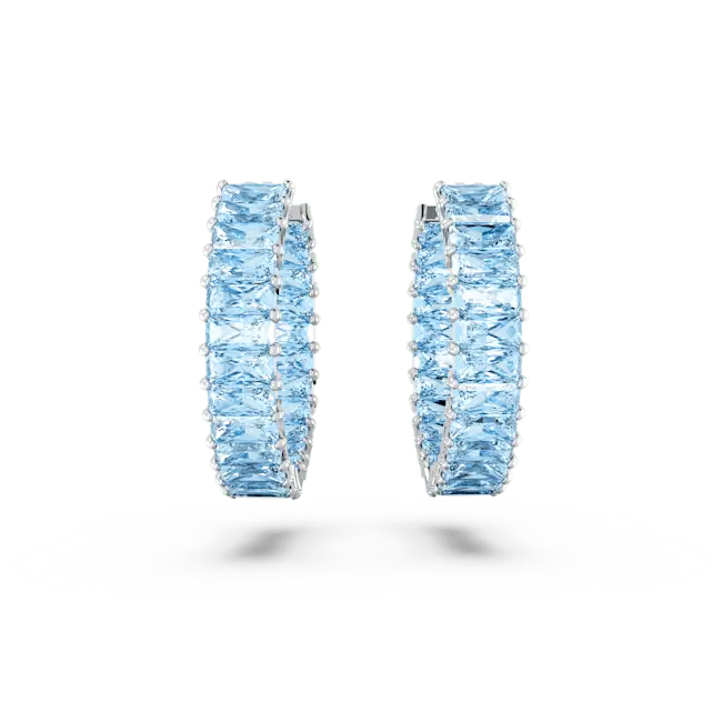 Swarovski Matrix Hoop Earrings Baguette Cut Blue Rhodium Plated - Bluestreak Crystals