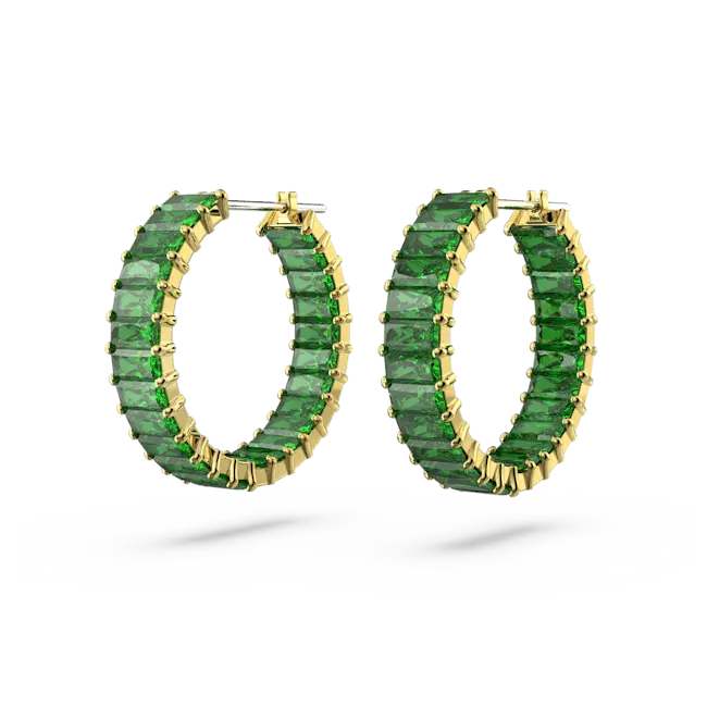 Swarovski Matrix Hoop Earrings Baguette Cut Green Gold-Tone Plated - Bluestreak Crystals
