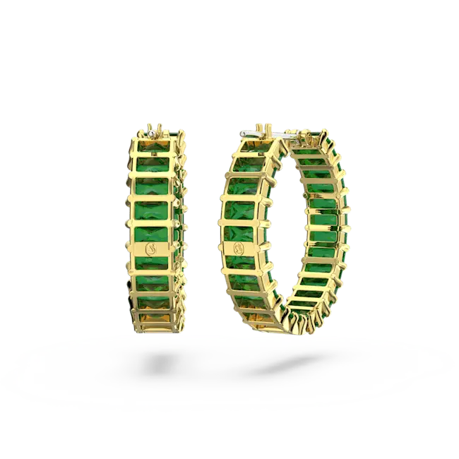 Swarovski Matrix Hoop Earrings Baguette Cut Green Gold-Tone Plated - Bluestreak Crystals