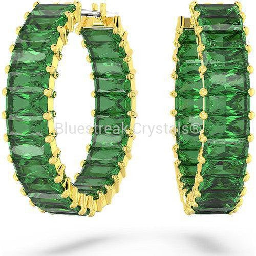 Swarovski Matrix Hoop Earrings Baguette Cut Green Gold-Tone Plated-Swarovski Jewellery-Bluestreak Crystals