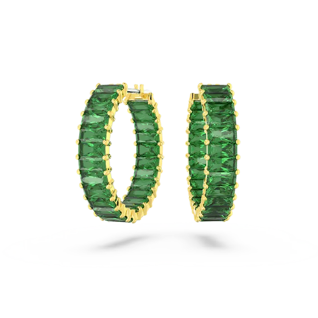 Swarovski Matrix Hoop Earrings Baguette Cut Green Gold-Tone Plated - Bluestreak Crystals