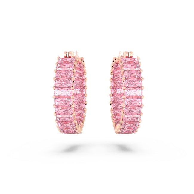 Swarovski Matrix Hoop Earrings Baguette Cut Pink Rose Gold-Tone Plated - Bluestreak Crystals