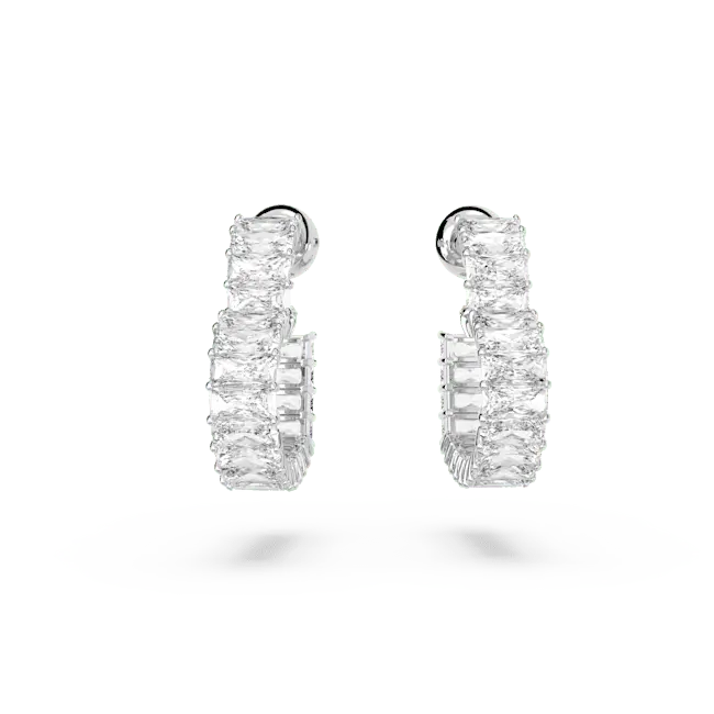 Swarovski Matrix Hoop Earrings Heart White Rhodium Plated - Bluestreak Crystals