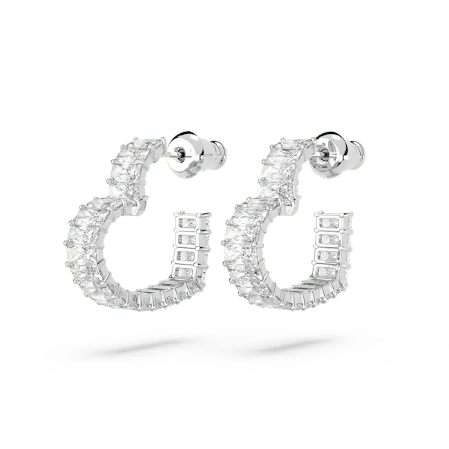 Swarovski Matrix Hoop Earrings Heart White Rhodium Plated - Bluestreak Crystals