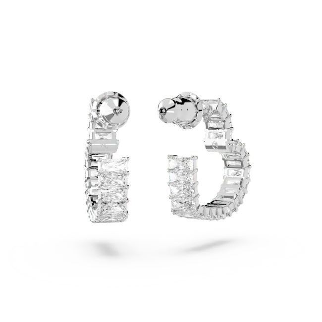 Swarovski Matrix Hoop Earrings Heart White Rhodium Plated - Bluestreak Crystals