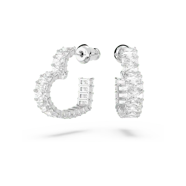 Swarovski Matrix Hoop Earrings Heart White Rhodium Plated - Bluestreak Crystals