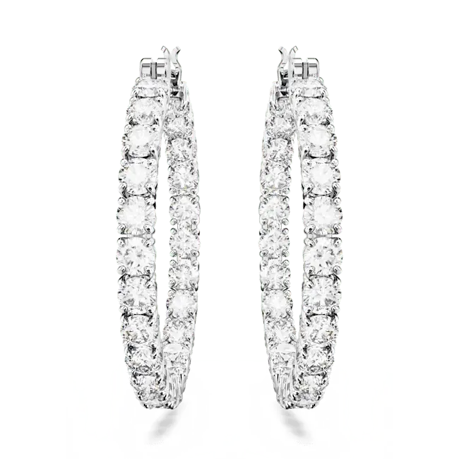 Swarovski Matrix Hoop Earrings Round Cut White Rhodium Plated - Bluestreak Crystals