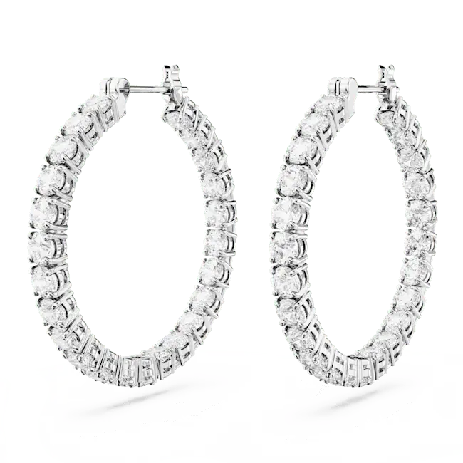 Swarovski Matrix Hoop Earrings Round Cut White Rhodium Plated - Bluestreak Crystals