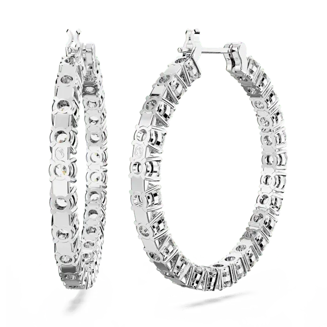Swarovski Matrix Hoop Earrings Round Cut White Rhodium Plated - Bluestreak Crystals