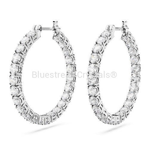 Swarovski Matrix Hoop Earrings Round Cut White Rhodium Plated-Swarovski Jewellery-Bluestreak Crystals
