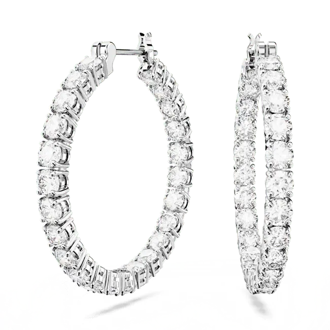 Swarovski Matrix Hoop Earrings Round Cut White Rhodium Plated - Bluestreak Crystals