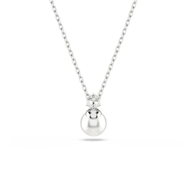 Swarovski Matrix Pendant Crystal Pearl Round Cut White Rhodium Plated - Bluestreak Crystals