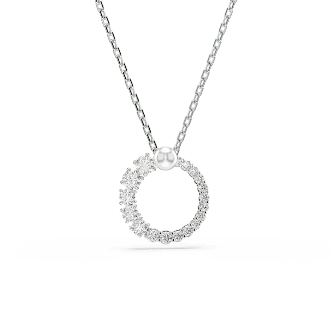 Swarovski Matrix Pendant Crystal Pearl Round Cut White Rhodium Plated - Bluestreak Crystals