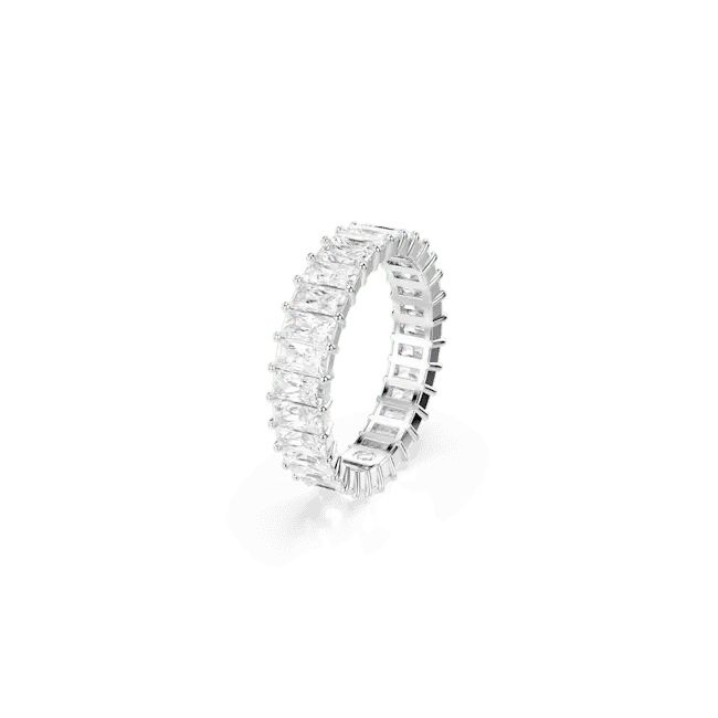 Swarovski Matrix Ring Baguette Cut White Rhodium Plated - Bluestreak Crystals