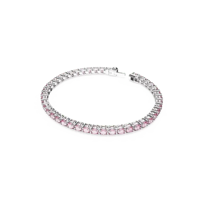 Swarovski Matrix Tennis Bracelet Round Cut Pink Rhodium Plated - Bluestreak Crystals