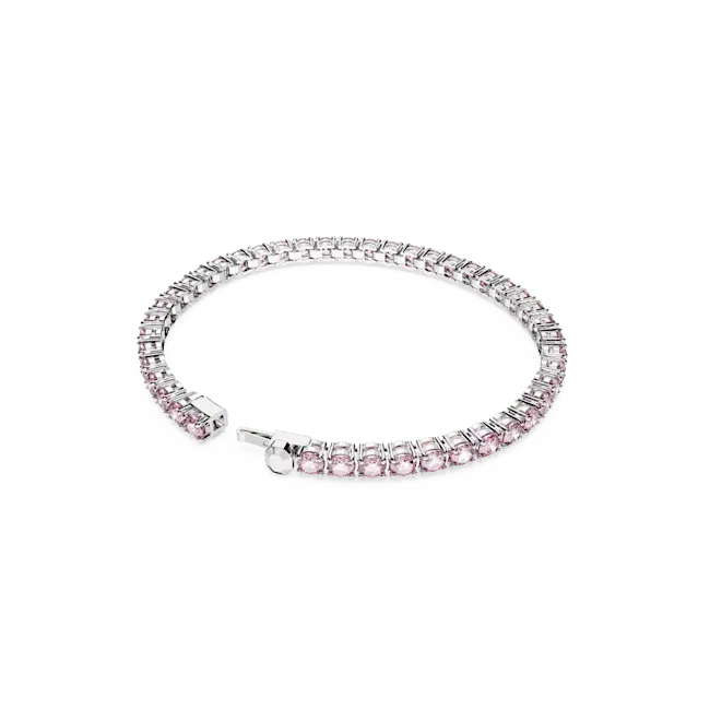 Swarovski Matrix Tennis Bracelet Round Cut Pink Rhodium Plated - Bluestreak Crystals