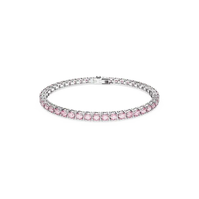 Swarovski Matrix Tennis Bracelet Round Cut Pink Rhodium Plated - Bluestreak Crystals