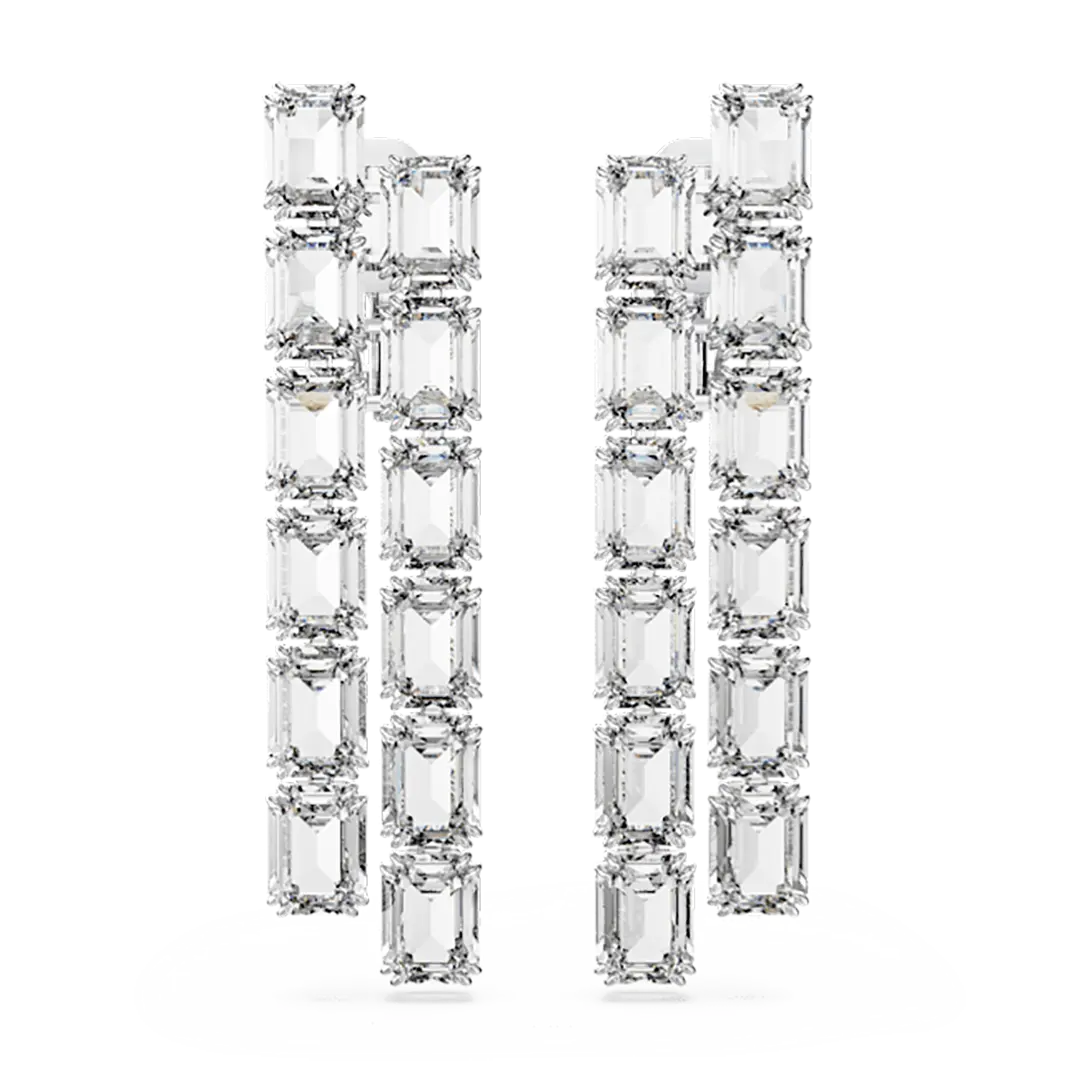 Swarovski Millenia Clip Earrings Octagon Cut Long White Rhodium Plated - Bluestreak Crystals
