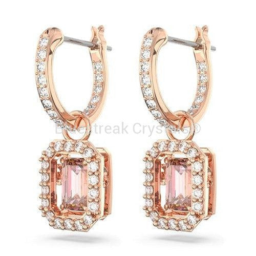 Swarovski Millenia Drop Earrings Octagon Cut Pave Pink Rose Gold-Tone Plated-Swarovski Jewellery-Bluestreak Crystals