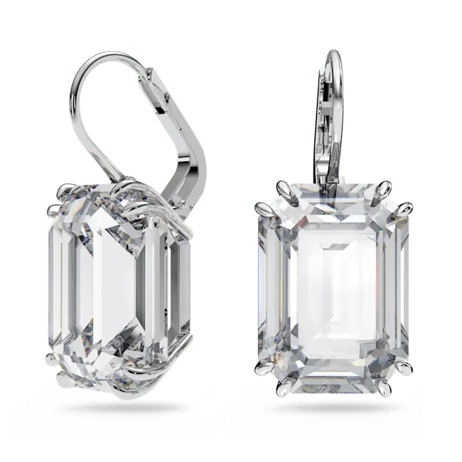 Swarovski Millenia Drop Earrings Octagon Cut White Rhodium Plated - Bluestreak Crystals