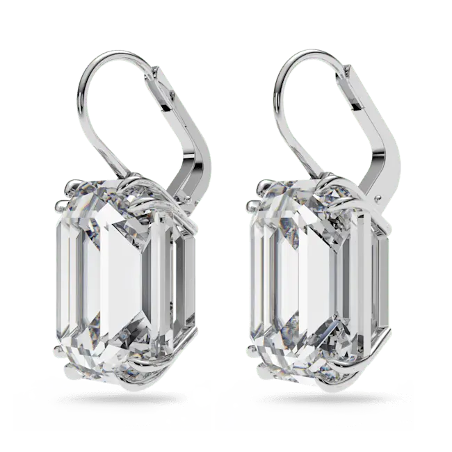 Swarovski Millenia Drop Earrings Octagon Cut White Rhodium Plated - Bluestreak Crystals