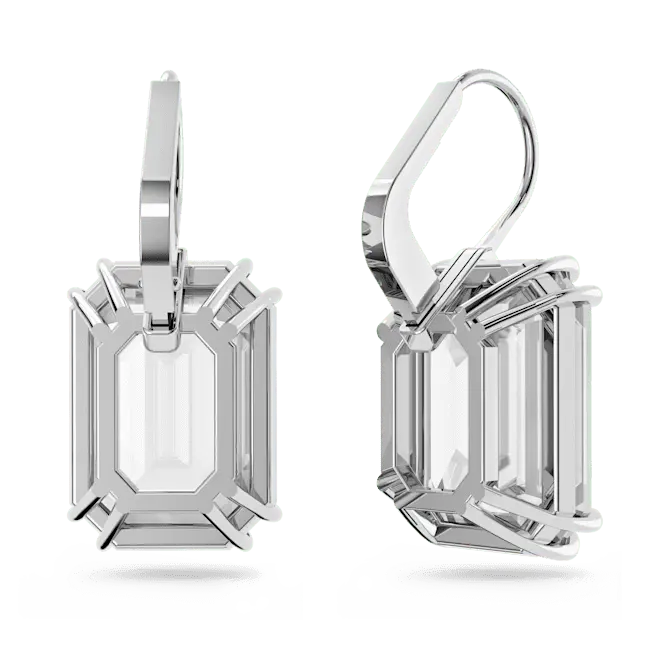 Swarovski Millenia Drop Earrings Octagon Cut White Rhodium Plated - Bluestreak Crystals
