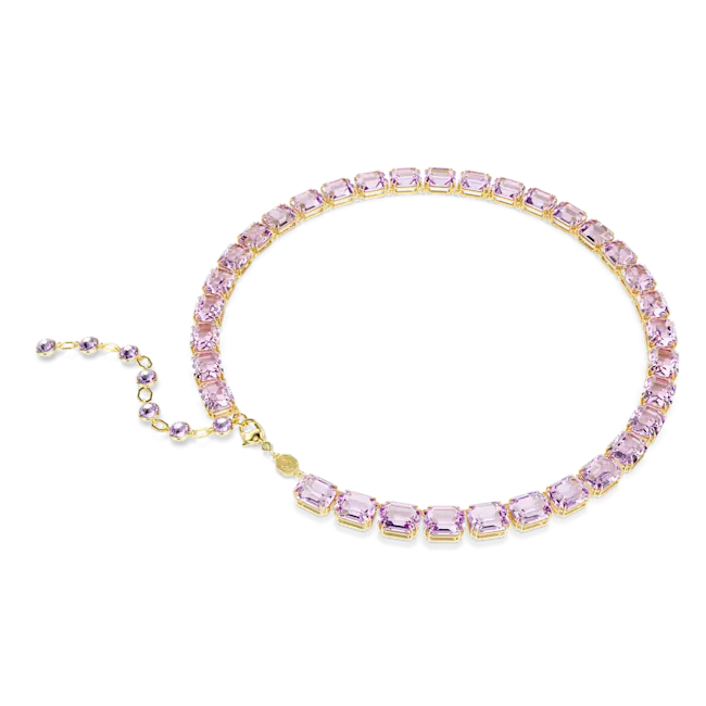 Swarovski Millenia Tennis Necklace Octagon Cut Purple Gold-Tone