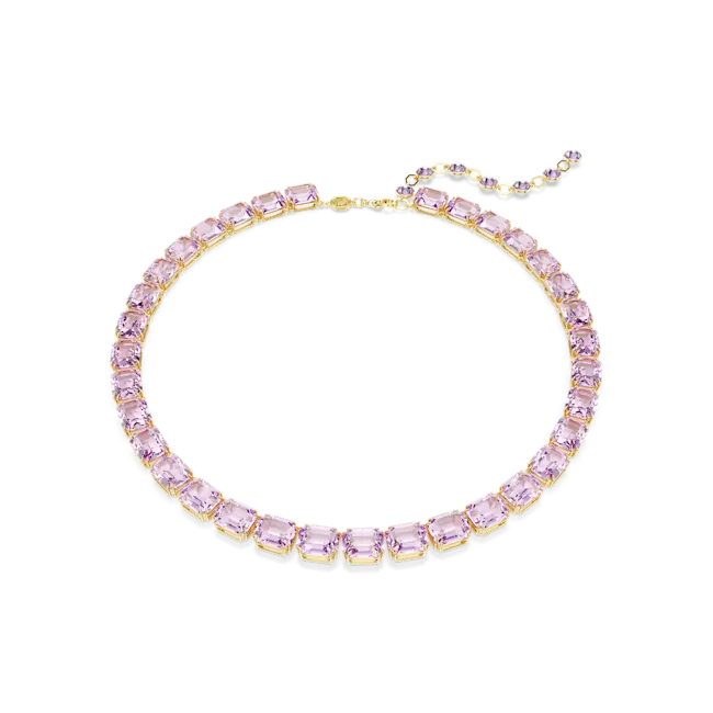 Swarovski Millenia Tennis Necklace Octagon Cut Purple Gold-Tone