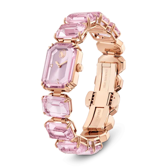 Swarovski Millenia Watch Octagon Cut Bracelet Pink Stainless Steel - Bluestreak Crystals
