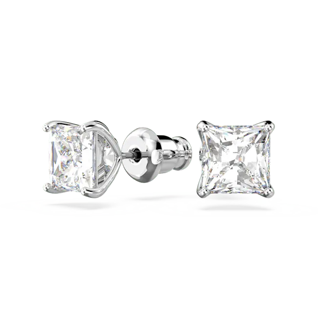 Swarovski Stilla Attract Stud Earrings Square Cut White Rhodium Plated - Bluestreak Crystals