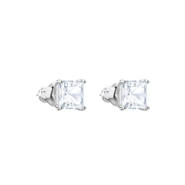 Swarovski Stilla Attract Stud Earrings Square Cut White Rhodium Plated - Bluestreak Crystals