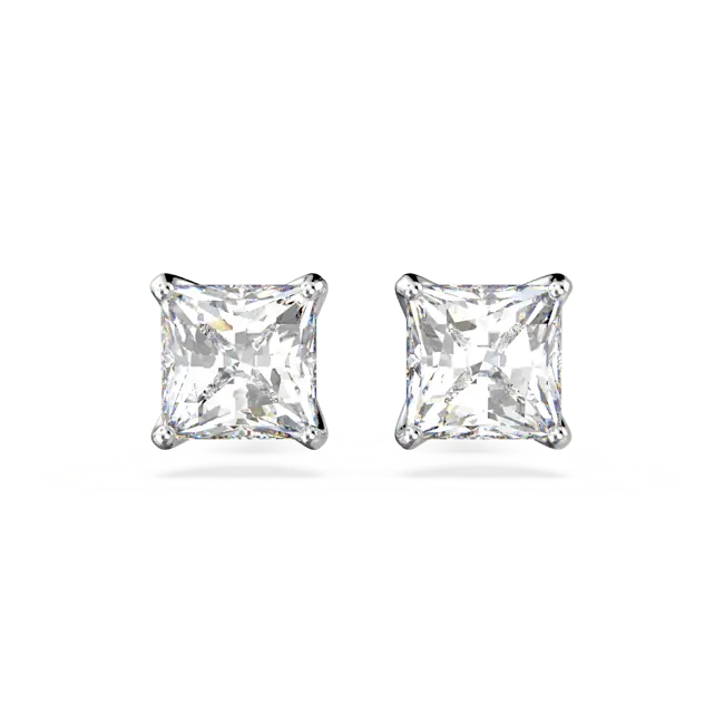 Swarovski Stilla Attract Stud Earrings Square Cut White Rhodium Plated - Bluestreak Crystals