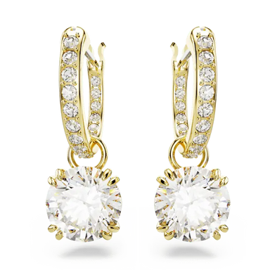 Swarovski Stilla Drop Earrings Round Cut White Gold-Tone Plated - Bluestreak Crystals