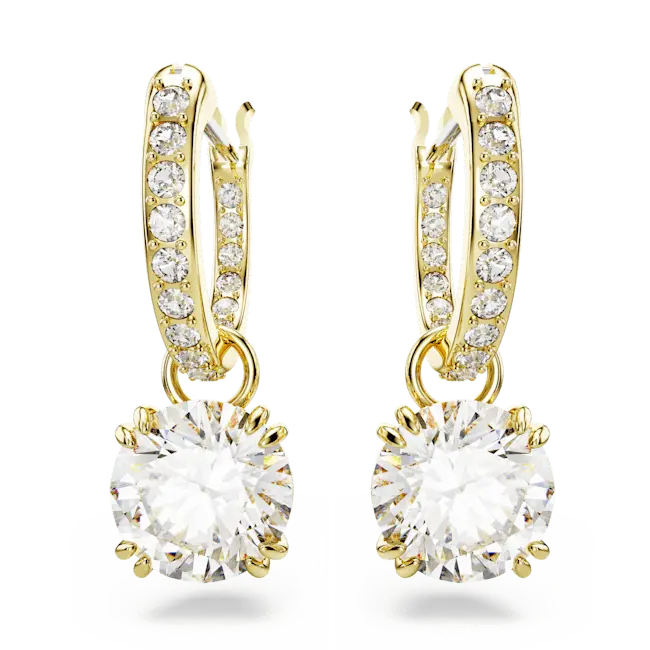 Swarovski Stilla Drop Earrings Round Cut White Gold-Tone Plated - Bluestreak Crystals