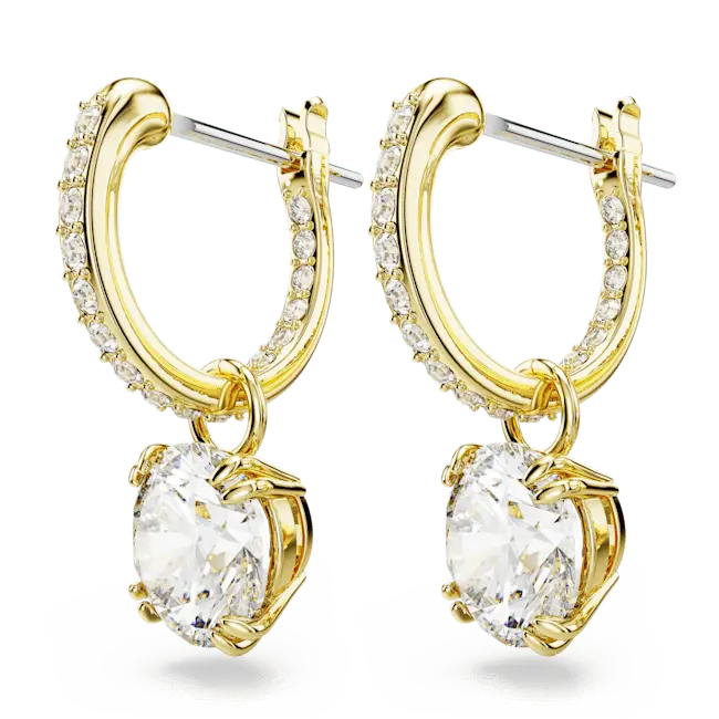 Swarovski Stilla Drop Earrings Round Cut White Gold-Tone Plated - Bluestreak Crystals