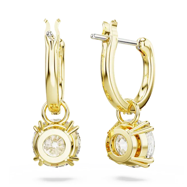 Swarovski Stilla Drop Earrings Round Cut White Gold-Tone Plated - Bluestreak Crystals