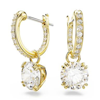 Swarovski Stilla Drop Earrings Round Cut White Gold-Tone Plated - Bluestreak Crystals