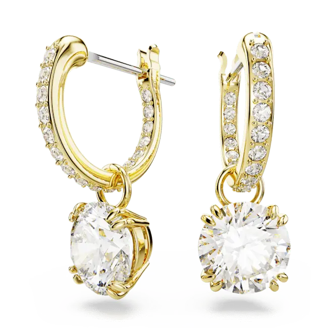 Swarovski Stilla Drop Earrings Round Cut White Gold-Tone Plated - Bluestreak Crystals