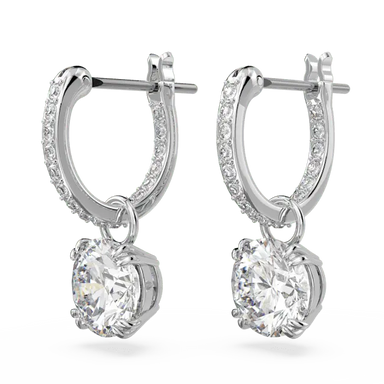 Swarovski Stilla Drop Earrings Round Cut White Rhodium Plated - Bluestreak Crystals