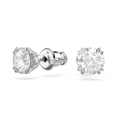 Swarovski Stilla Stud Earrings Round Cut White Rhodium Plated - Bluestreak Crystals