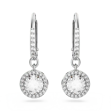Swarovski Una Angelic Drop Earrings Round Cut Pave White Rhodium Plated - Bluestreak Crystals
