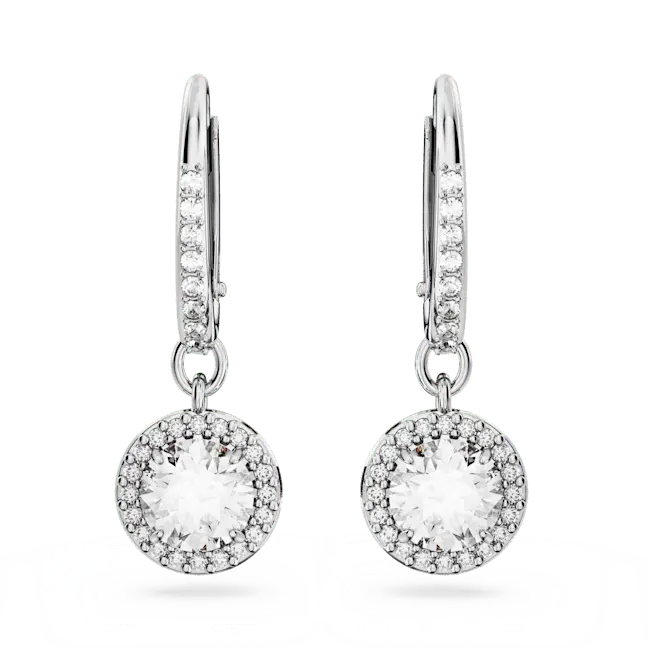 Swarovski Una Angelic Drop Earrings Round Cut Pave White Rhodium Plated - Bluestreak Crystals
