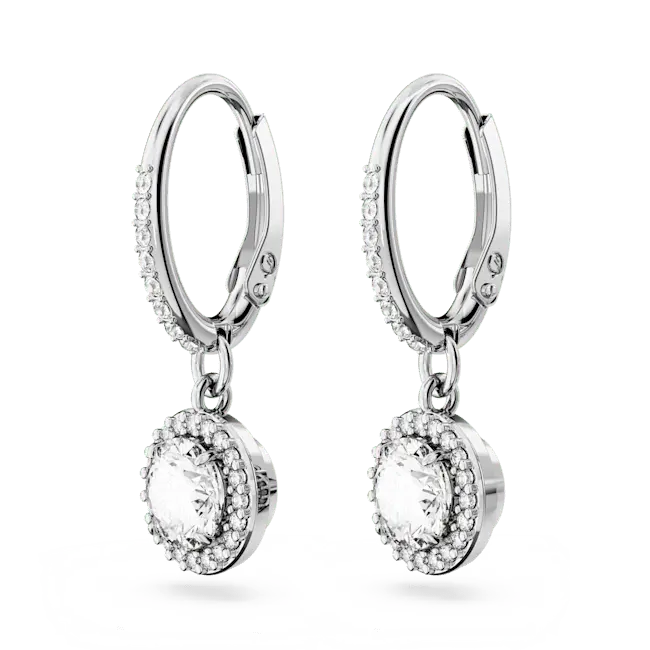 Swarovski Una Angelic Drop Earrings Round Cut Pave White Rhodium Plated - Bluestreak Crystals