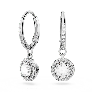 Swarovski Una Angelic Drop Earrings Round Cut Pave White Rhodium Plated - Bluestreak Crystals