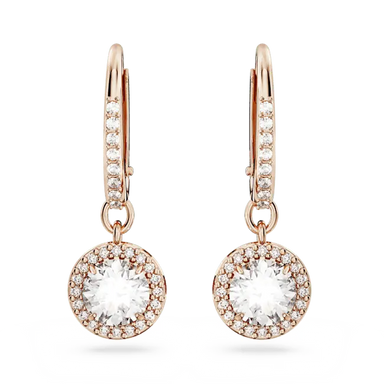 Swarovski Una Angelic Drop Earrings Round Cut Pave White Rose Gold-Tone Plated - Bluestreak Crystals