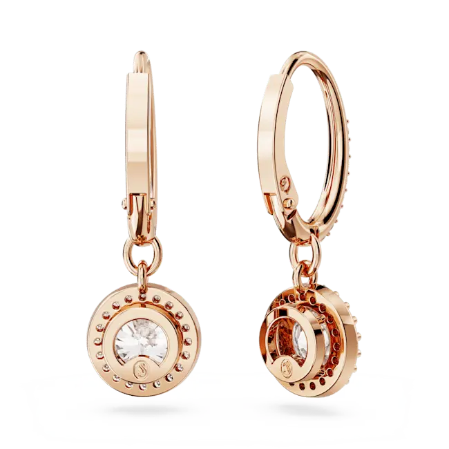 Swarovski Una Angelic Drop Earrings Round Cut Pave White Rose Gold-Tone Plated - Bluestreak Crystals